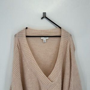 Topshop Oversized Preppy Ribbed Knit V Neck Slouchy Pullover